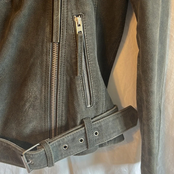 Topshop Suede Leather Zip Up Belted Moto Biker Jacket - Picture 6 of 12